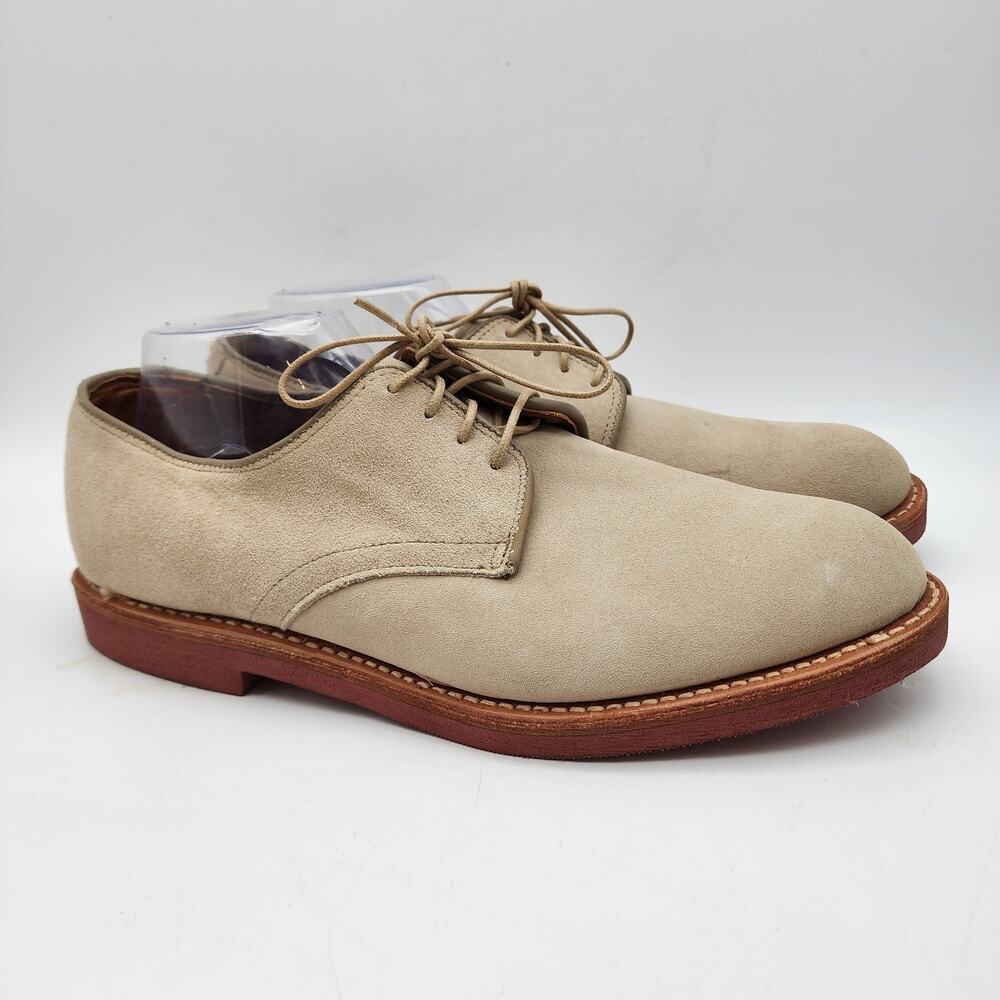 Allen Edmonds Mens Boone Leather Derby Shoes 9.5 Beige Plain Toe Lace Up Vintage